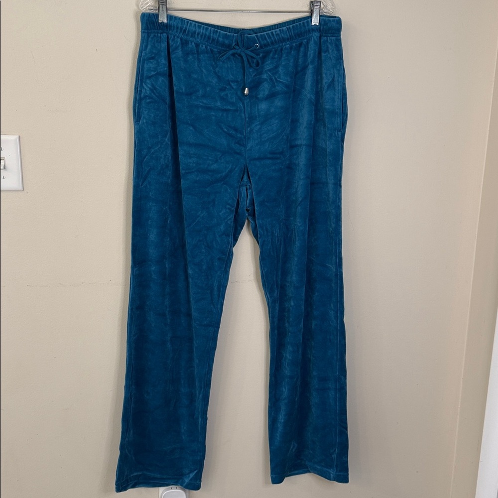 Glitterscape Teal plush loungewear pants elastic waist pockets wide leg SZ XL